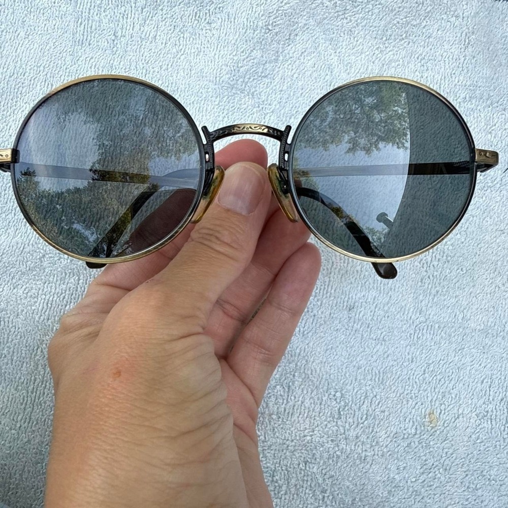 Giorgio Armani Vintage Prescription Sunglasses Oval Engraved Gold Tone Designer